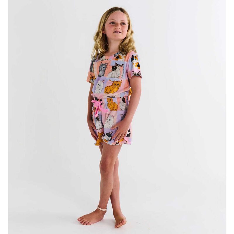 Kip&Co Kitty Cat Organic Cotton Short Sleeve Tee & Frill Short PJ Set image number 1